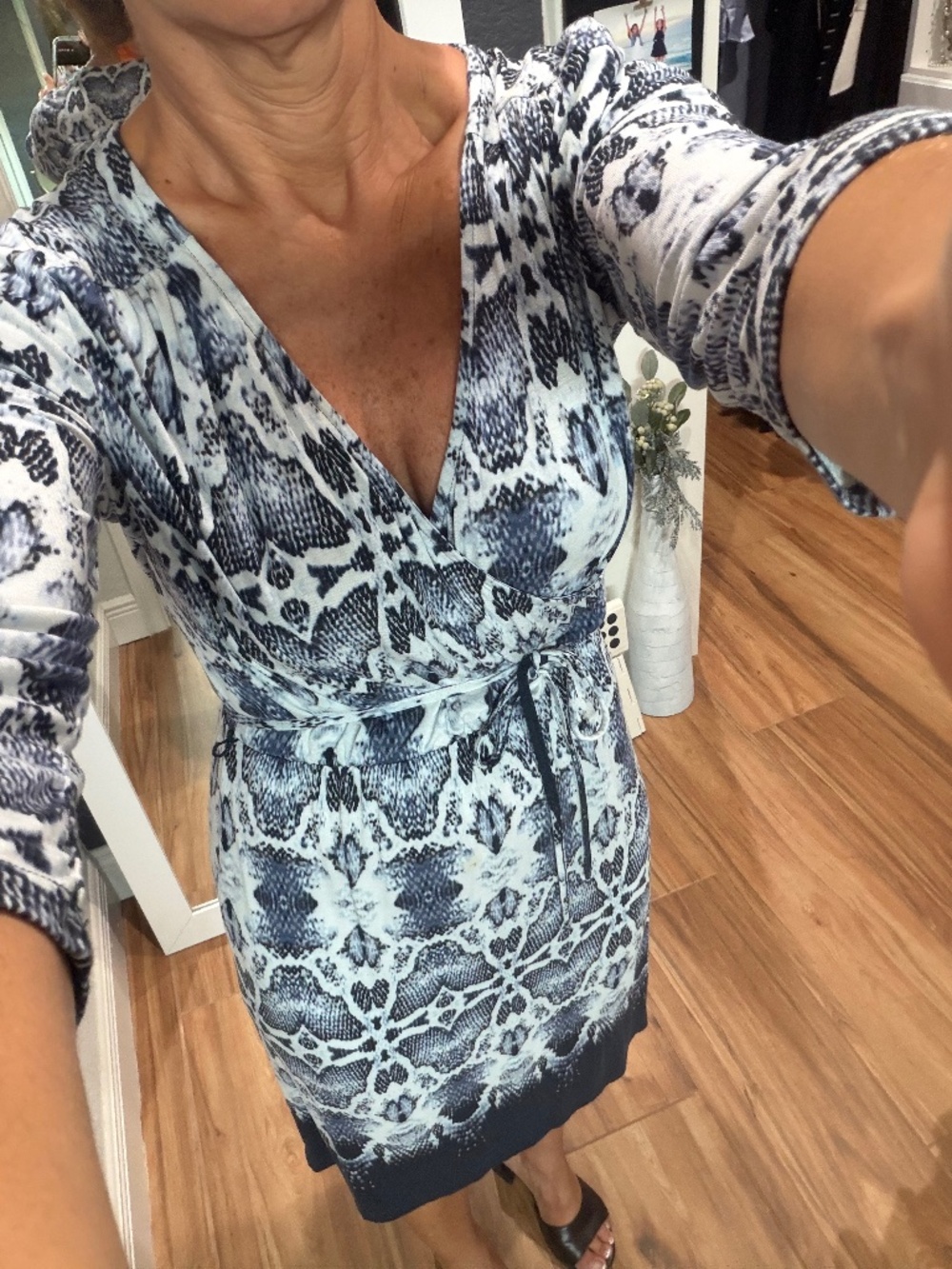 navy snakeskin print dress